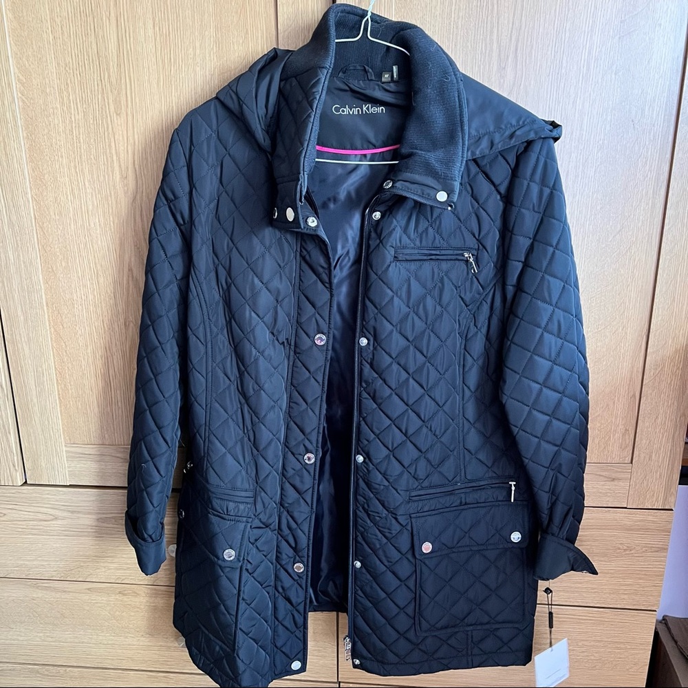 Brand New Calvin Klein Black Quilted Water Resistant Hooded Coat Jacket BNWT